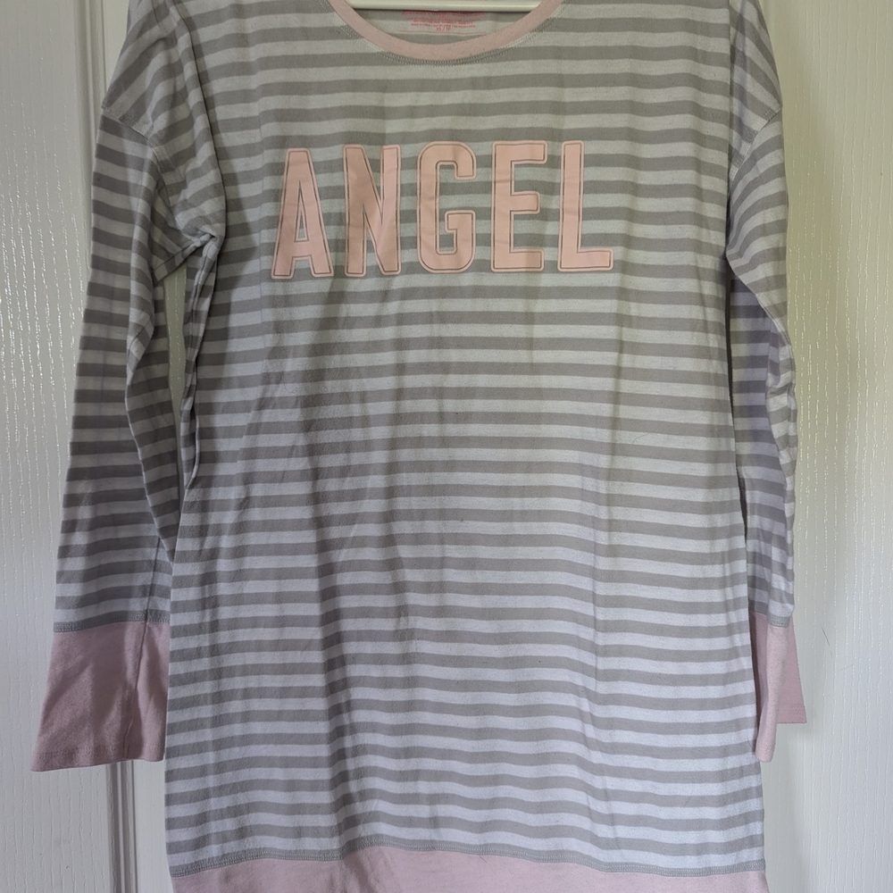 Striped Gray and Pink 'Angel' Long Sleeve Shirt